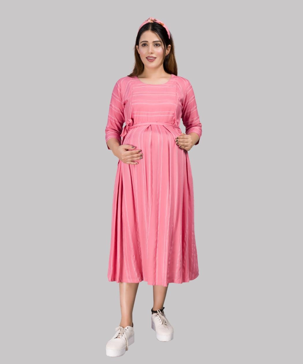 Women's Pure Cotton Printed Maternity Gown/Maternity wear/Feeding Nighty  A-line Maternity Feeding Dress Maternity Kurti Gown for Women(Combo of 2)